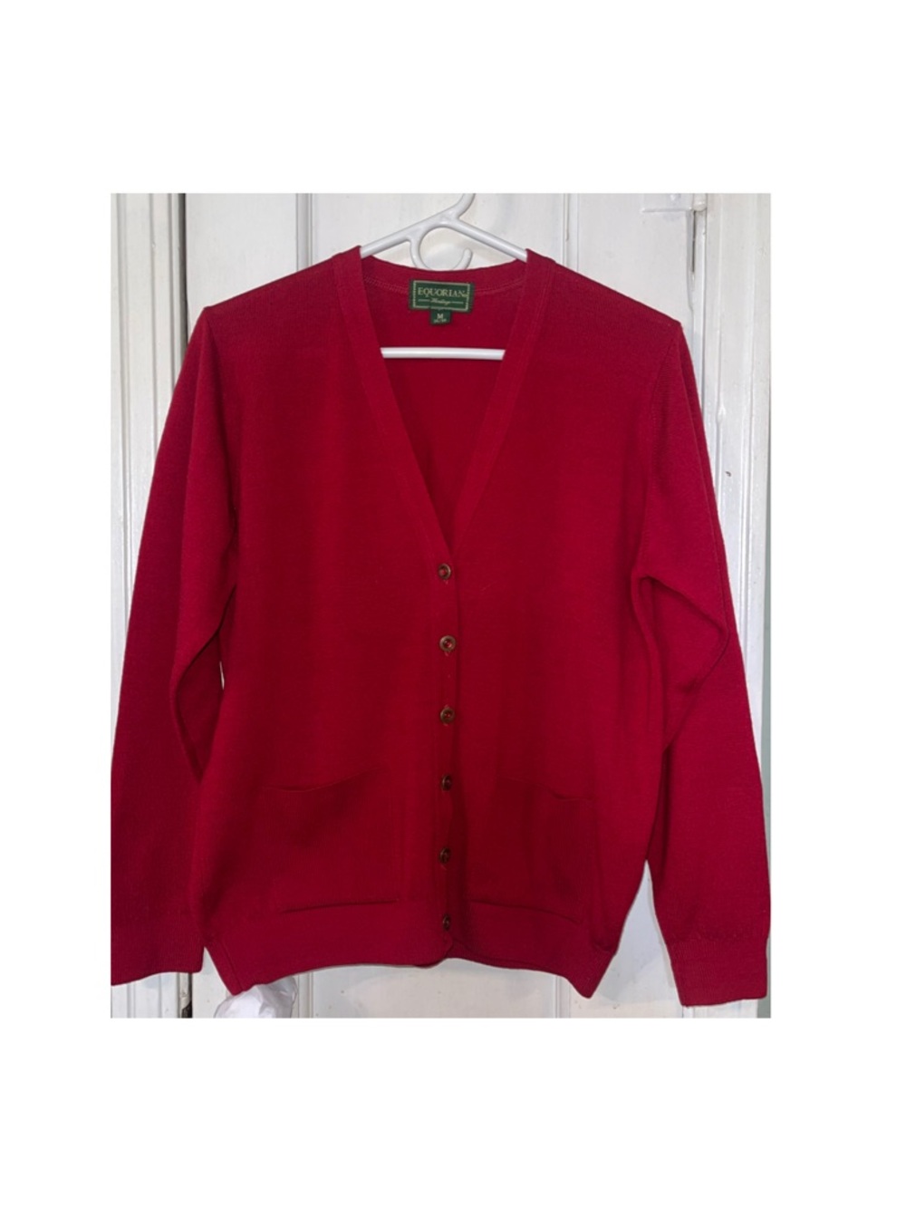 Lambswool Women's Red V-Neck Button Cardigan